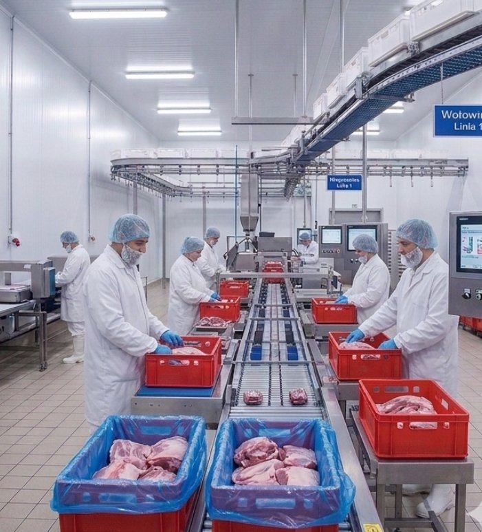 Pracownicy zakładu mięsnego RECADRO